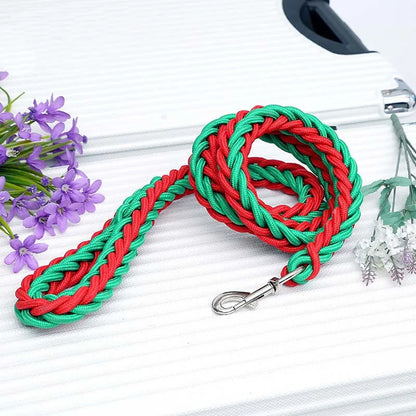 Large Dog Leash Traction Rope with Heavy Duty Buckle Hand-knitted Strong Durable Nylon Braided Leashes for Medium Big Dogs Bully