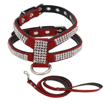 Luxury Bling Rhinestone Dog Harness for Small Medium Dogs Puppy Adjustable Soft Leather Pet Harness with Diamond York Chihuahua