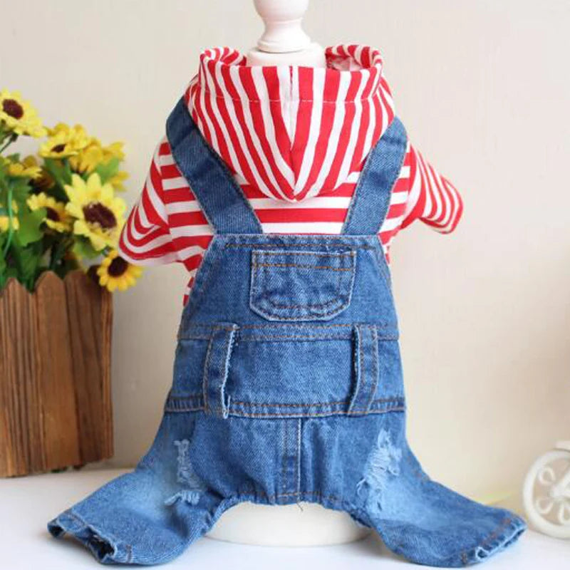 Spring Pet Dog Jumpsuit Denim Overalls for Dogs Plaid Jeans Jacket Pants Suit Onesies Small Dog Clothes Yorkie Chihuahua Apparel