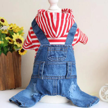 Spring Pet Dog Jumpsuit Denim Overalls for Dogs Plaid Jeans Jacket Pants Suit Onesies Small Dog Clothes Yorkie Chihuahua Apparel
