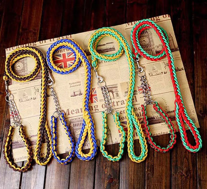 Heavy Duty Pet Dog Collar Leash Set Adjustable Obedience P Chain Collar Nylon Dog Leash Strap Lead Rope for Medium Large Dogs