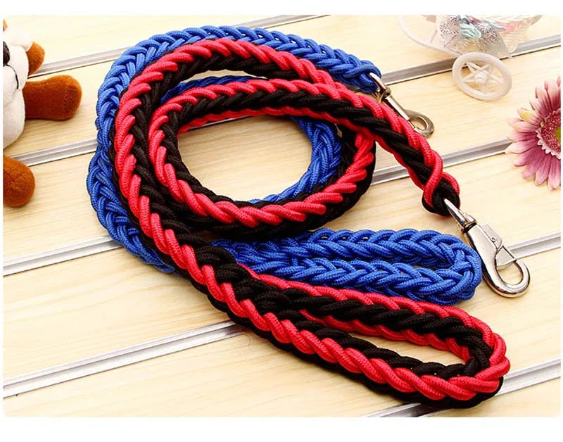 Large Dog Leash Traction Rope with Heavy Duty Buckle Hand-knitted Strong Durable Nylon Braided Leashes for Medium Big Dogs Bully