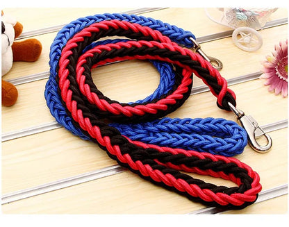 Large Dog Leash Traction Rope with Heavy Duty Buckle Hand-knitted Strong Durable Nylon Braided Leashes for Medium Big Dogs Bully