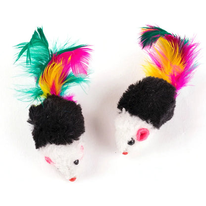 Cute Mini Soft Fleece False Mouse Cat Toys Colorful Feather Funny Playing Training Toys For Cats Kitten Puppy Pet Supplies