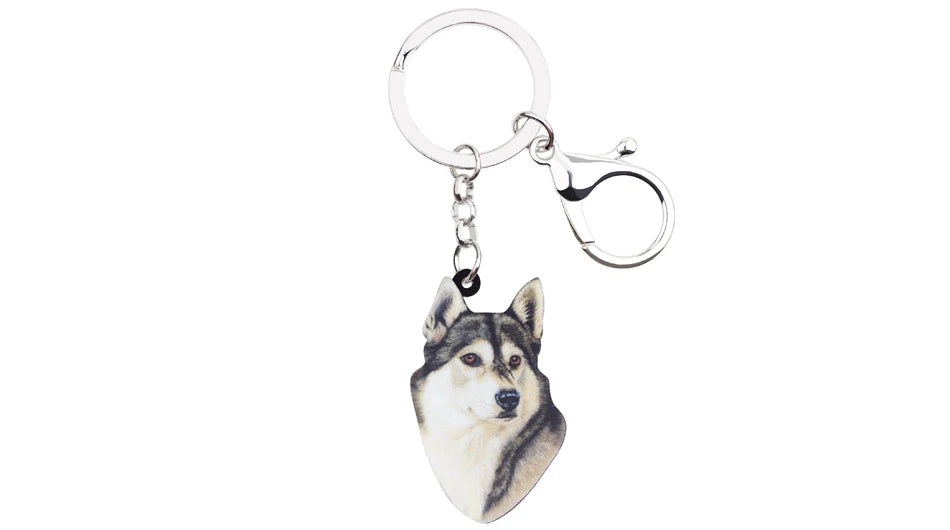 Bonsny Acrylic Cartoon Siberian Husky Dog Key Chains Keyrings Cute Animal Jewelry For Women Girl Ladies Handbag Charms Gift Bulk