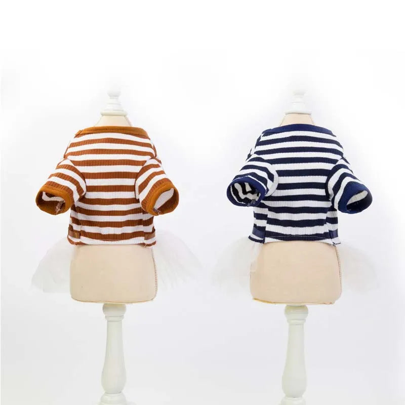 Stripe Dog Dresses for Small Dogs Girl Spring Summer Puppy Clothes Tulle Princess Skirts Party Birthday Pet Apparel
