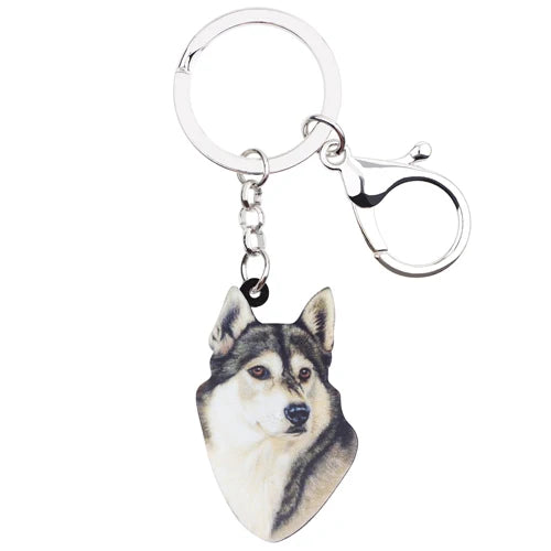 Bonsny Acrylic Cartoon Siberian Husky Dog Key Chains Keyrings Cute Animal Jewelry For Women Girl Ladies Handbag Charms Gift Bulk