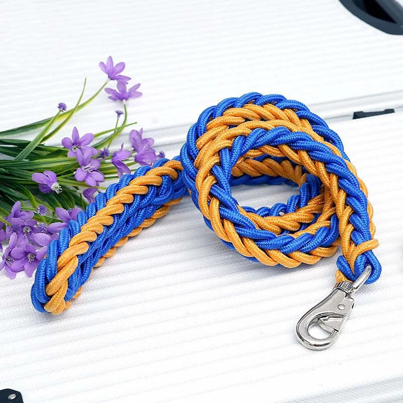 Large Dog Leash Traction Rope with Heavy Duty Buckle Hand-knitted Strong Durable Nylon Braided Leashes for Medium Big Dogs Bully