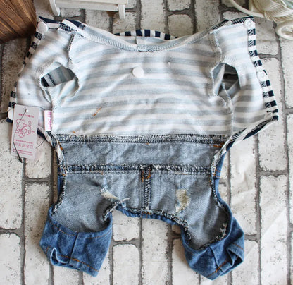 Spring Pet Dog Jumpsuit Denim Overalls for Dogs Plaid Jeans Jacket Pants Suit Onesies Small Dog Clothes Yorkie Chihuahua Apparel
