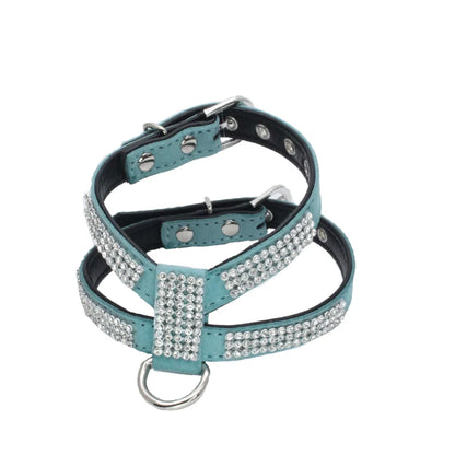 Luxury Bling Rhinestone Dog Harness for Small Medium Dogs Puppy Adjustable Soft Leather Pet Harness with Diamond York Chihuahua