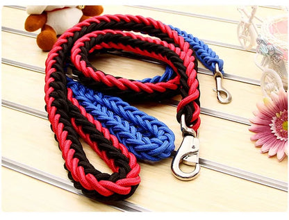 Large Dog Leash Traction Rope with Heavy Duty Buckle Hand-knitted Strong Durable Nylon Braided Leashes for Medium Big Dogs Bully