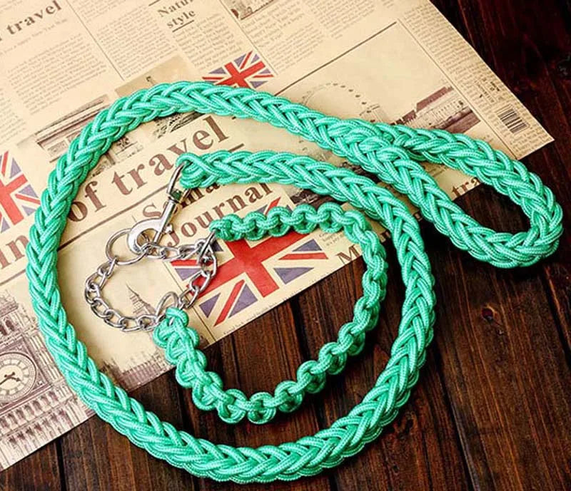 Heavy Duty Pet Dog Collar Leash Set Adjustable Obedience P Chain Collar Nylon Dog Leash Strap Lead Rope for Medium Large Dogs