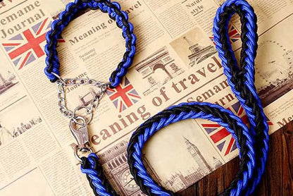 Heavy Duty Pet Dog Collar Leash Set Adjustable Obedience P Chain Collar Nylon Dog Leash Strap Lead Rope for Medium Large Dogs