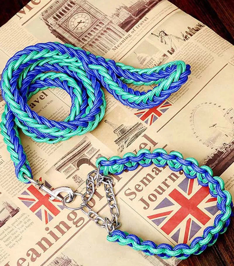 Heavy Duty Pet Dog Collar Leash Set Adjustable Obedience P Chain Collar Nylon Dog Leash Strap Lead Rope for Medium Large Dogs