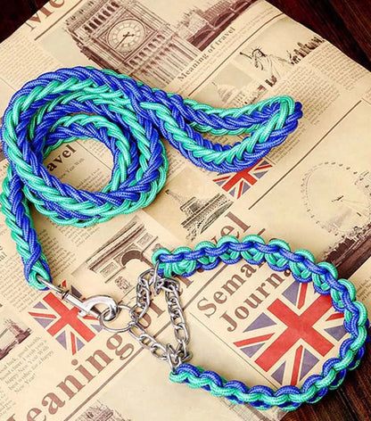 Heavy Duty Pet Dog Collar Leash Set Adjustable Obedience P Chain Collar Nylon Dog Leash Strap Lead Rope for Medium Large Dogs