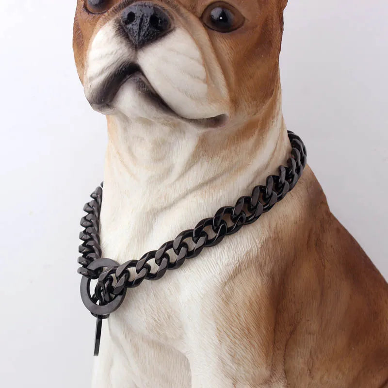 Strong Choke Chain Dog Collar Luxury 15MM 18K Gold Stainless Steel Cuban Link Metal Necklace for Small Medium Large Dogs Pitbull