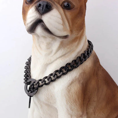 Strong Choke Chain Dog Collar Luxury 15MM 18K Gold Stainless Steel Cuban Link Metal Necklace for Small Medium Large Dogs Pitbull