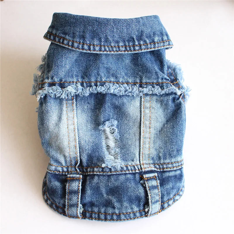 Pet Clothes for Small Medium Dogs Cool Dog Denim Jacket Puppy Sleeveless Dark Washed Jeans Costume Spring Lapel Pet Coat