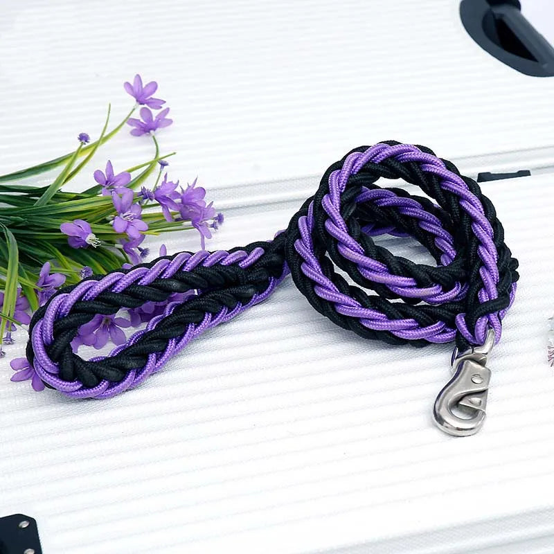 Large Dog Leash Traction Rope with Heavy Duty Buckle Hand-knitted Strong Durable Nylon Braided Leashes for Medium Big Dogs Bully