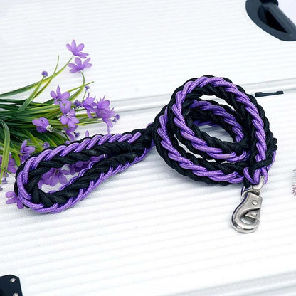 Large Dog Leash Traction Rope with Heavy Duty Buckle Hand-knitted Strong Durable Nylon Braided Leashes for Medium Big Dogs Bully