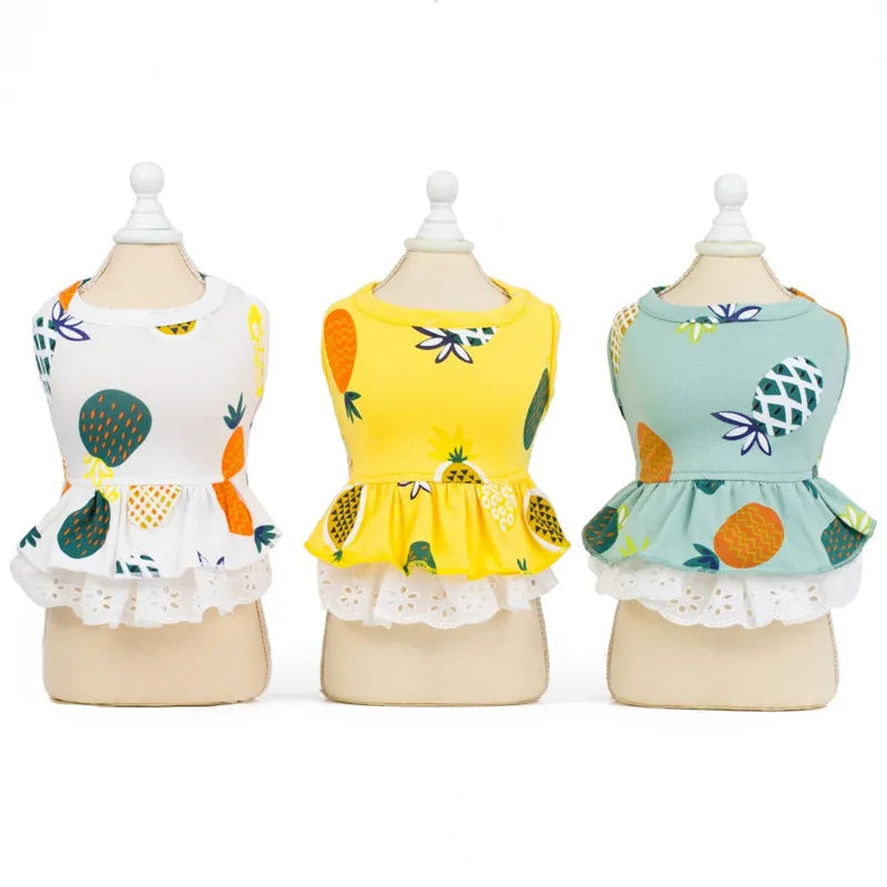 Summer Cotton Cat Dress Skirt Cute Pineapple Cherry Print Pet Clothes Dresses for Cats Sphynx Dog kedi elbisesi ropa para gatos