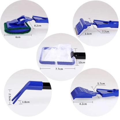 5 in 1 Aquarium Tank Cleaner Set Fish Net Gravel Rake Algae Scraper Fork Sponge Brush Glass Cleaner For Aquarium Cleaning Tools