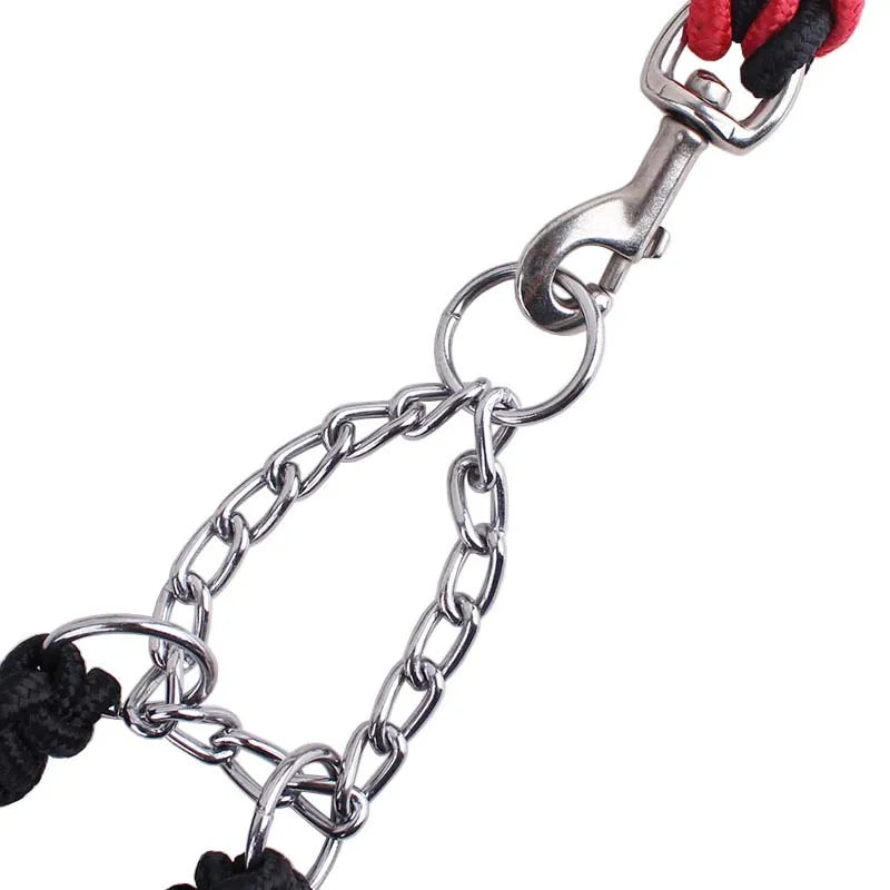 Heavy Duty Pet Dog Collar Leash Set Adjustable Obedience P Chain Collar Nylon Dog Leash Strap Lead Rope for Medium Large Dogs