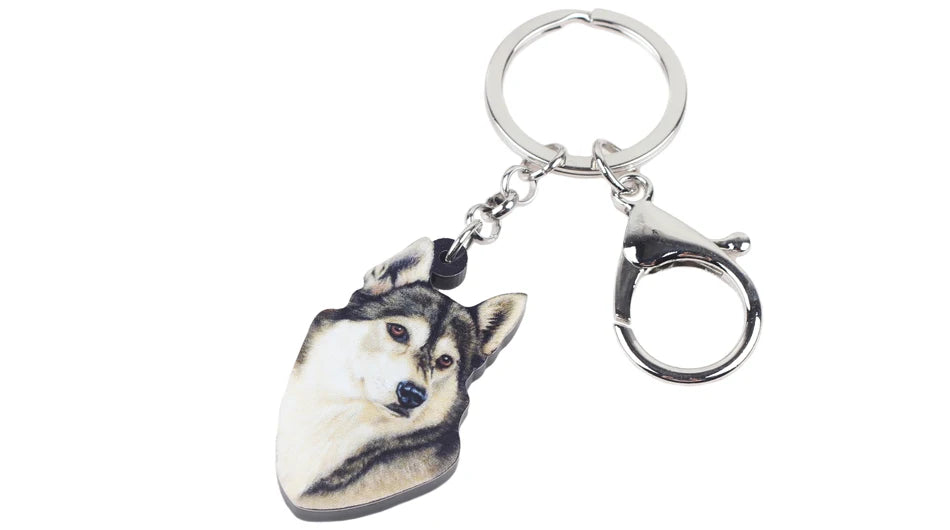 Bonsny Acrylic Cartoon Siberian Husky Dog Key Chains Keyrings Cute Animal Jewelry For Women Girl Ladies Handbag Charms Gift Bulk