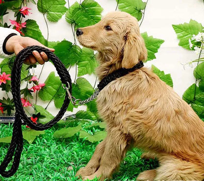 Heavy Duty Pet Dog Collar Leash Set Adjustable Obedience P Chain Collar Nylon Dog Leash Strap Lead Rope for Medium Large Dogs