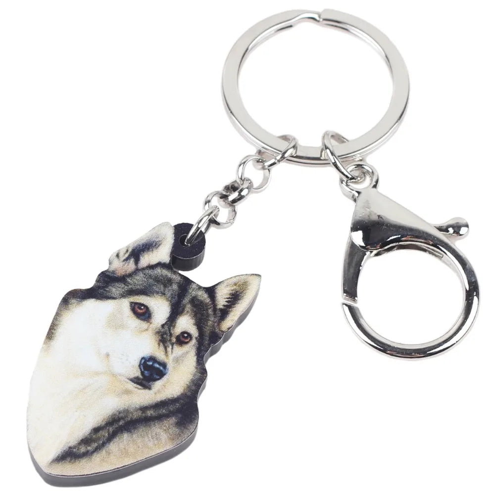 Bonsny Acrylic Cartoon Siberian Husky Dog Key Chains Keyrings Cute Animal Jewelry For Women Girl Ladies Handbag Charms Gift Bulk
