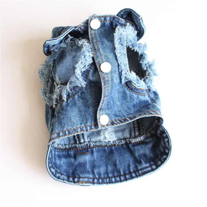 Pet Clothes for Small Medium Dogs Cool Dog Denim Jacket Puppy Sleeveless Dark Washed Jeans Costume Spring Lapel Pet Coat