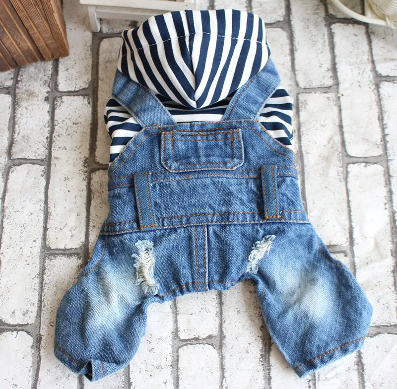 Spring Pet Dog Jumpsuit Denim Overalls for Dogs Plaid Jeans Jacket Pants Suit Onesies Small Dog Clothes Yorkie Chihuahua Apparel