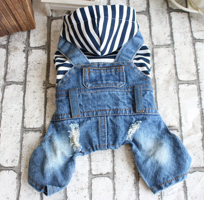 Spring Pet Dog Jumpsuit Denim Overalls for Dogs Plaid Jeans Jacket Pants Suit Onesies Small Dog Clothes Yorkie Chihuahua Apparel