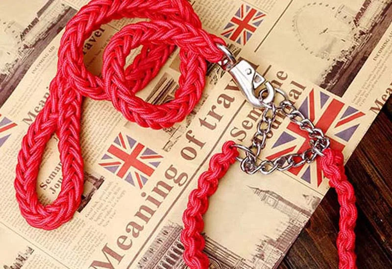 Heavy Duty Pet Dog Collar Leash Set Adjustable Obedience P Chain Collar Nylon Dog Leash Strap Lead Rope for Medium Large Dogs