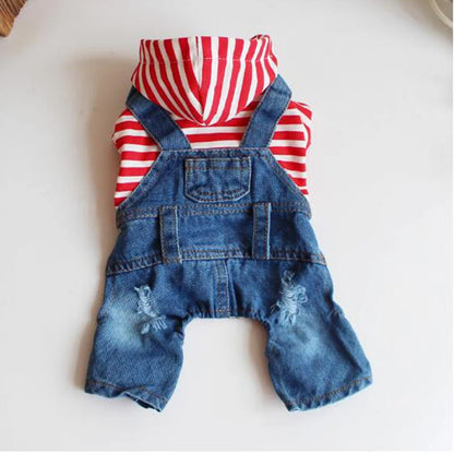 Spring Pet Dog Jumpsuit Denim Overalls for Dogs Plaid Jeans Jacket Pants Suit Onesies Small Dog Clothes Yorkie Chihuahua Apparel