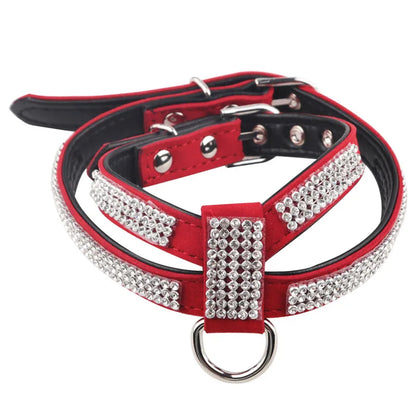 Luxury Bling Rhinestone Dog Harness for Small Medium Dogs Puppy Adjustable Soft Leather Pet Harness with Diamond York Chihuahua