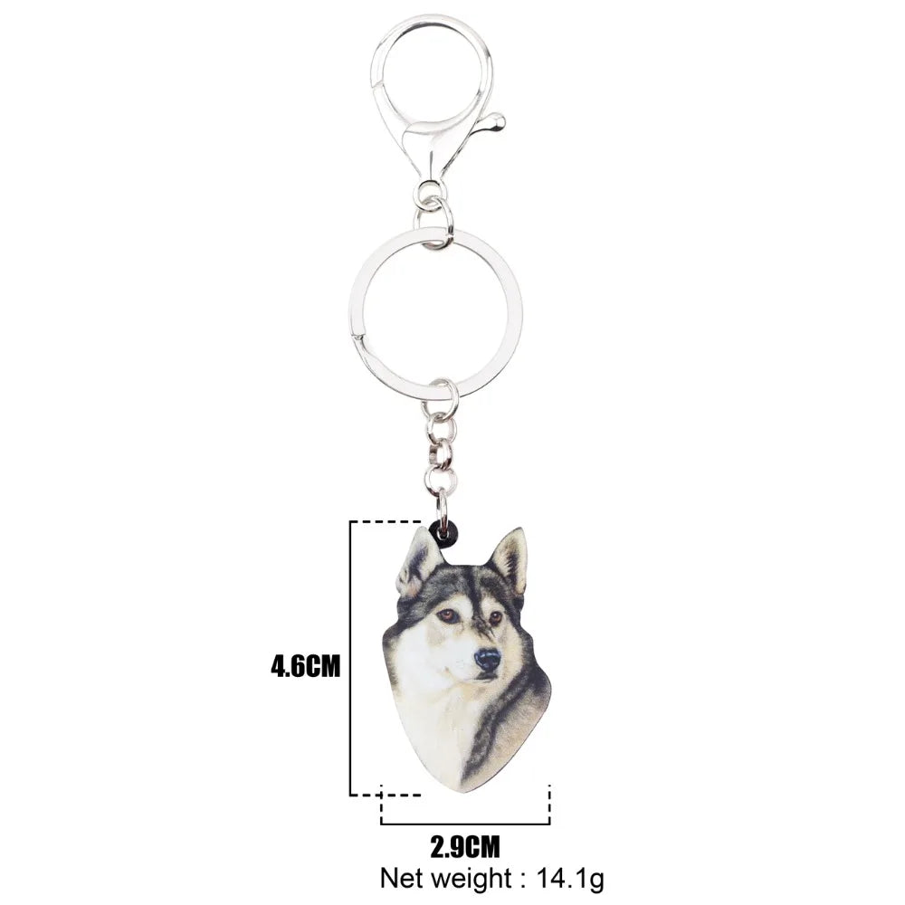 Bonsny Acrylic Cartoon Siberian Husky Dog Key Chains Keyrings Cute Animal Jewelry For Women Girl Ladies Handbag Charms Gift Bulk