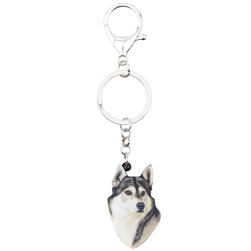 Bonsny Acrylic Cartoon Siberian Husky Dog Key Chains Keyrings Cute Animal Jewelry For Women Girl Ladies Handbag Charms Gift Bulk