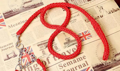 Heavy Duty Pet Dog Collar Leash Set Adjustable Obedience P Chain Collar Nylon Dog Leash Strap Lead Rope for Medium Large Dogs
