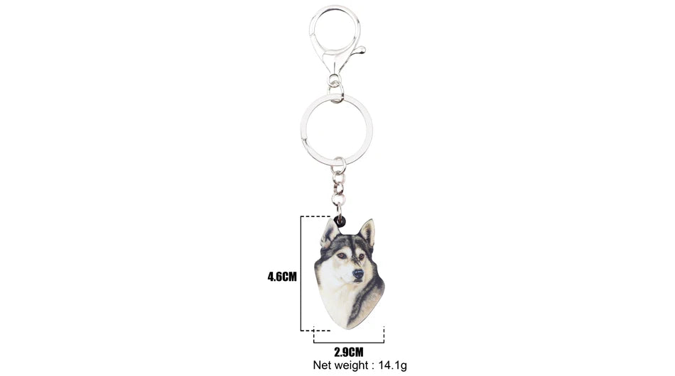 Bonsny Acrylic Cartoon Siberian Husky Dog Key Chains Keyrings Cute Animal Jewelry For Women Girl Ladies Handbag Charms Gift Bulk