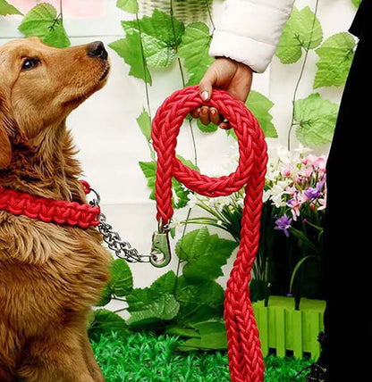 Heavy Duty Pet Dog Collar Leash Set Adjustable Obedience P Chain Collar Nylon Dog Leash Strap Lead Rope for Medium Large Dogs