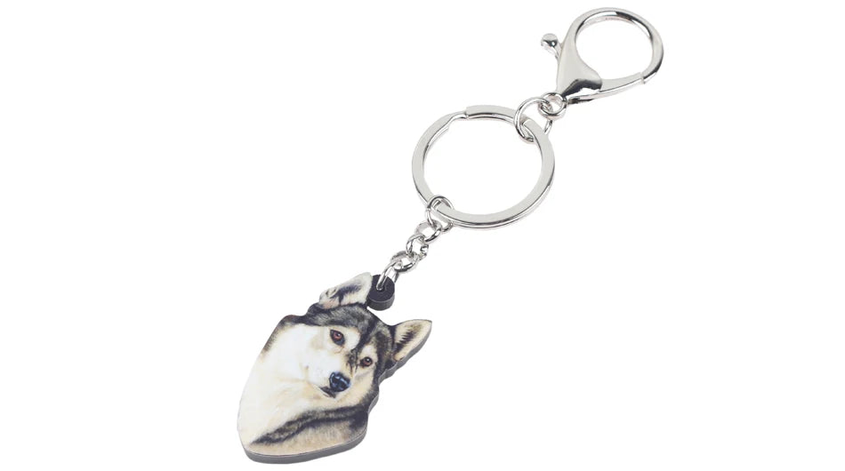 Bonsny Acrylic Cartoon Siberian Husky Dog Key Chains Keyrings Cute Animal Jewelry For Women Girl Ladies Handbag Charms Gift Bulk