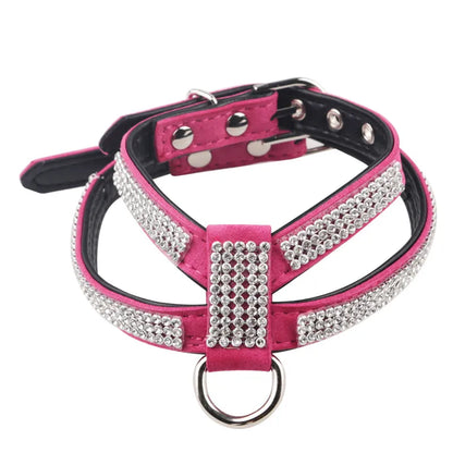 Luxury Bling Rhinestone Dog Harness for Small Medium Dogs Puppy Adjustable Soft Leather Pet Harness with Diamond York Chihuahua