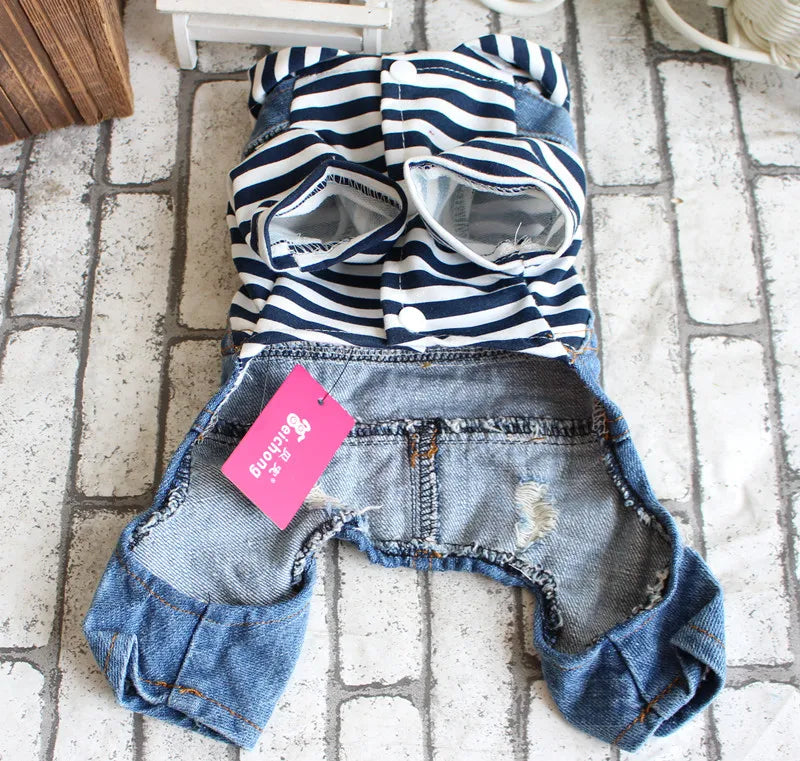 Spring Pet Dog Jumpsuit Denim Overalls for Dogs Plaid Jeans Jacket Pants Suit Onesies Small Dog Clothes Yorkie Chihuahua Apparel
