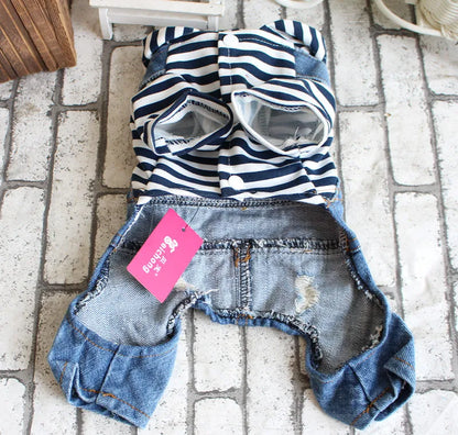 Spring Pet Dog Jumpsuit Denim Overalls for Dogs Plaid Jeans Jacket Pants Suit Onesies Small Dog Clothes Yorkie Chihuahua Apparel