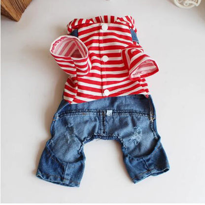 Spring Pet Dog Jumpsuit Denim Overalls for Dogs Plaid Jeans Jacket Pants Suit Onesies Small Dog Clothes Yorkie Chihuahua Apparel