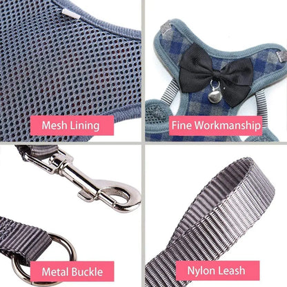 Plaid Dog Harness and Leash Set for Small Medium Dogs Cats Puppy French Bulldog Pet Bowtie Tuxedo Vest Harness