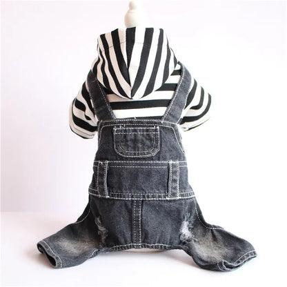 Spring Pet Dog Jumpsuit Denim Overalls for Dogs Plaid Jeans Jacket Pants Suit Onesies Small Dog Clothes Yorkie Chihuahua Apparel