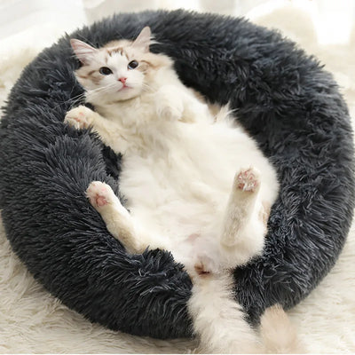 Brand New Round Shape Soft Houses for Cats Deep Sleeping Long Plush Puppy Lounger Pet Mat Small Dog Cushion Kitten Sofa Bed