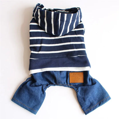 Spring Pet Dog Jumpsuit Denim Overalls for Dogs Plaid Jeans Jacket Pants Suit Onesies Small Dog Clothes Yorkie Chihuahua Apparel